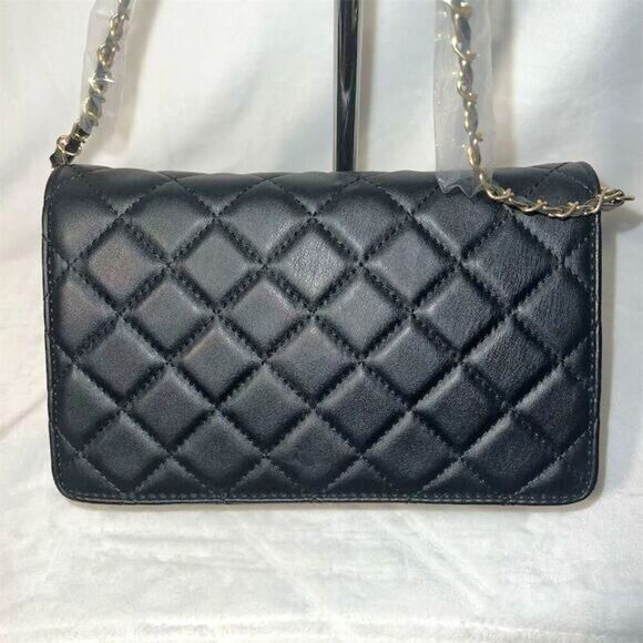 Badgley Mischka Black Diamond Quilted Crossbody Bag with Chain Strap - Picture 3 of 11